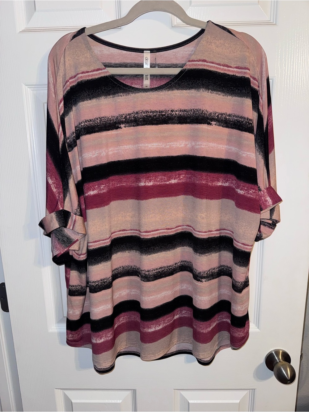 Plus-Size Striped Roll-Tab Tunic in Pink and Black
